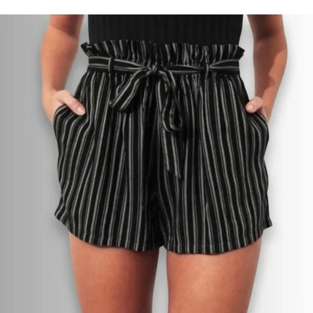 Hollister Black and White Striped High Waist Shorts